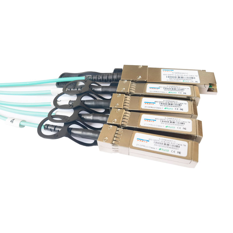 4x10g Sfp+ Aoc 탈출에 대한 40g Qsfp+는 7m Ddm Om3 섬유 활동적 광 전송부에게 850nm 스프피 Aoc 케이블을 보냅니다